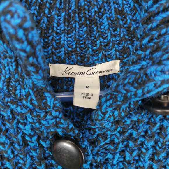 Kenneth Cole NY Women's M Wool-Blend Blue & Black Knit Cardigan, 3-Button Retro - Picture 2 of 6